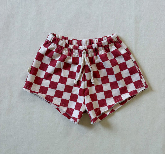 GIRLS SHORTS | FADED CURRANT CHECK